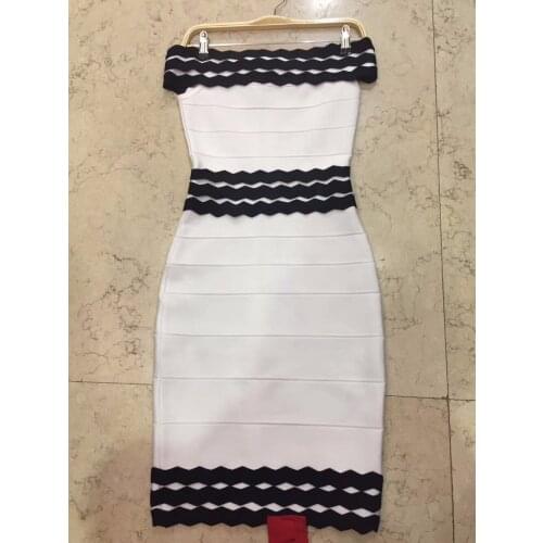 Sexy Club Women Summer Style Off Shoulder Bodycon Bandage Dress Celebrity Knitted Striped Patchwork Party Dresses Vestido