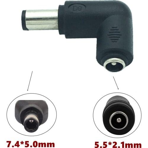 1pcs 90 Degree 7.4*5.0 mm Male Jack To 5.5*2.1mm Female Plug Right Angle Dc Power Connector Adapter Laptop