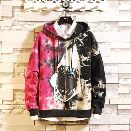 2020 Mens Hoodies Men Tie Dye Hip Hop Sweatshirt Male Japanese Street wear Color Contrast Hoodie Men Sweatshirt