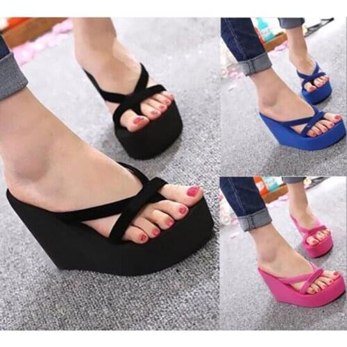 2021Women Slippers Fashion Summer High Heels Slippers Sweet Beach Fip Flops Slipper Platform Beach Shoes Sandals Non-slip Slides