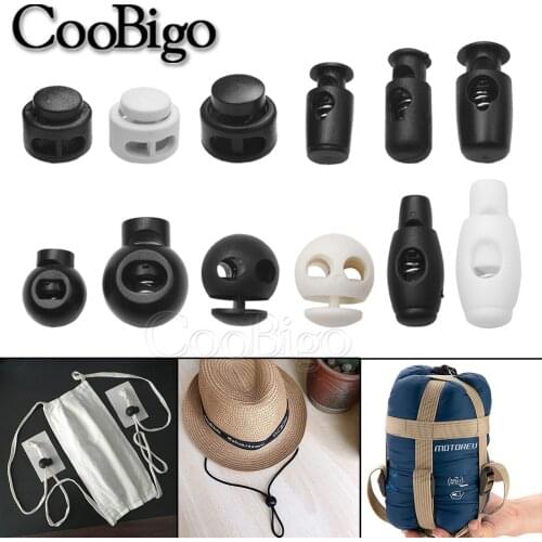 50Pcs Cord Lock Stopper Spring Toggle Clip Plastic Black for DIY Backpack Shoelace Sportswear Paracord Masks Holder Hat Rope