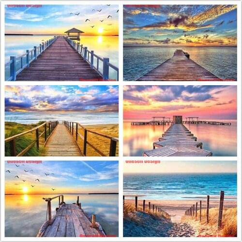 Sunset bridge view 5d diamond painting full square Sunset bridge view diy diamond embroidery full set ship 5d diamond art kit