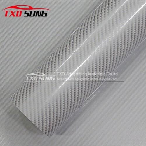 White glossy 2D Carbon Fiber wrap Glossy white Twill 2D Carbon Fiber film with size 10/20/30/40/50/60x127CM/LOT BY FREE SHIP