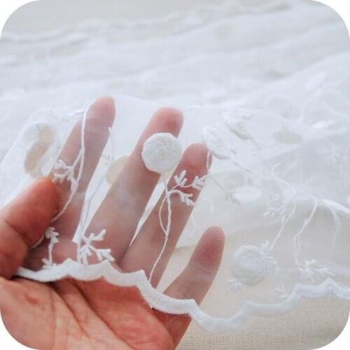 Free Shipping Off-white Organza Embroidery Lace Fabric Skirt ,Doll Cloth Width 130cm 1meter