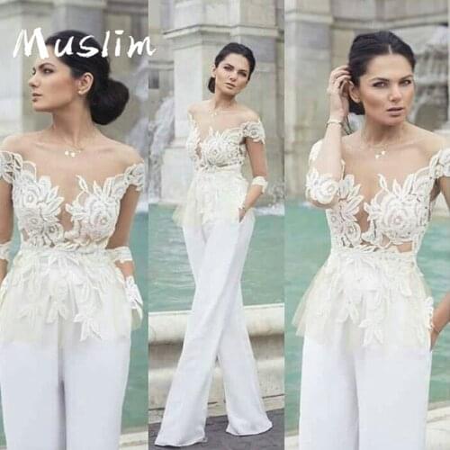 Boho Outfit Jumpsuit Wedding Dress With Lace Elegant Long Sleeve Bohemian Wedding Gowns 2021 Pant Suit Robe De Soirée De Mariage