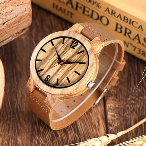 Clock Wood Watch Mens Modern Handmade Quartz Natural Wooden Quartz Wrist Watch Genuine Leather Hour Clock Souvenir Gifts for Men