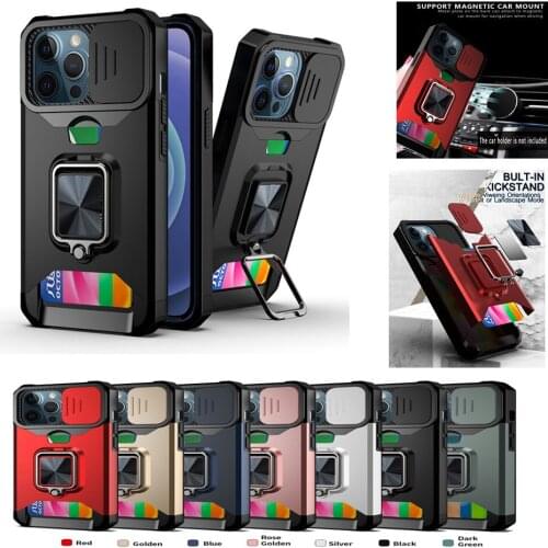Push Window Lens Protection Phone Case for iPhone 13 12 11 Pro Max XR XS X 6 7 8 Plus SE 2020 Coque Wallet Card Slot Stand Cover