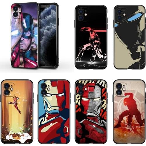 Iron Man Mecha Marvel For Apple iPhone 13 12 11 Mini XS XR X Pro MAX SE 2020 8 7 6 5 5S Plus Black Silicone Phone Case