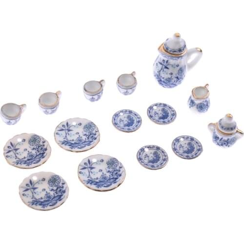 Flower Ceramic Chinese Tea Set Pot Cup Saucer Plate Tableware Toy 1/12 Scale