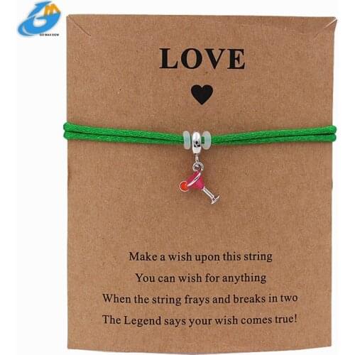 DGW Wine Glass Charm Strin Bracelets Alloy Jewelry Birthday Present for Women Couple Charm Lucky Red Rope Chain Punk