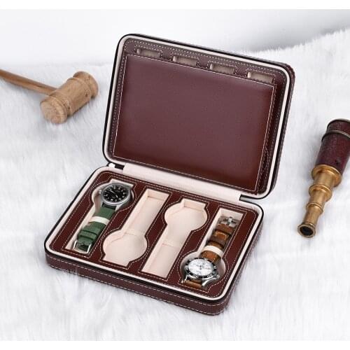 Premium Quality Retro Brown Leather Double-Layer Watch Storage Box