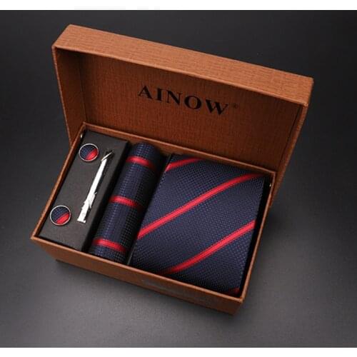 Elegant Men Neck Tie Set Stripe Neckties For Men Party Plaid Wedding Cufflik Pocket Square Mens Suit Tie Handkerchief Gravatas