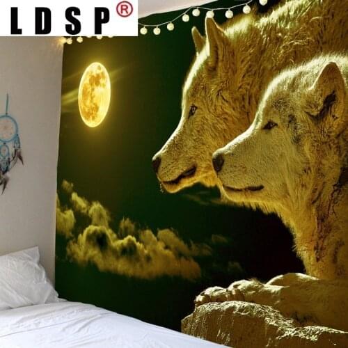 LDSP Tapestry Moon Wolf Wall Hanging Fabric Mural Background Cloth Wall Rugs Towel Beach Fabric Blanket Dorm Living Home Decor