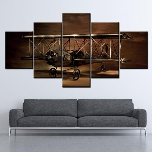 Canvas Painting Airplane Biplane model 5 Pieces Wall Art Painting Modular Wallpapers Poster Print Decor free shipping