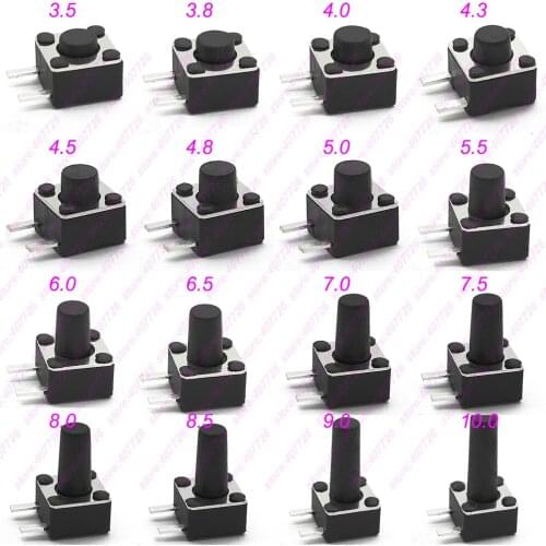 1000pcs/lot 12V Momentary Push Button Kits Button Switch Tact switch 4.5X4.5X3.5/3.8/4.5/5/5.5/6/6.5mm~10mm Side 2Pin Copper DIP