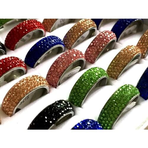 20pcs Color Mix Men Women 5 Rows Arc-shaped Zircon Stainless Steel CZ Wedding Engagement Ring Bride Charm Elegant Party Jewelry