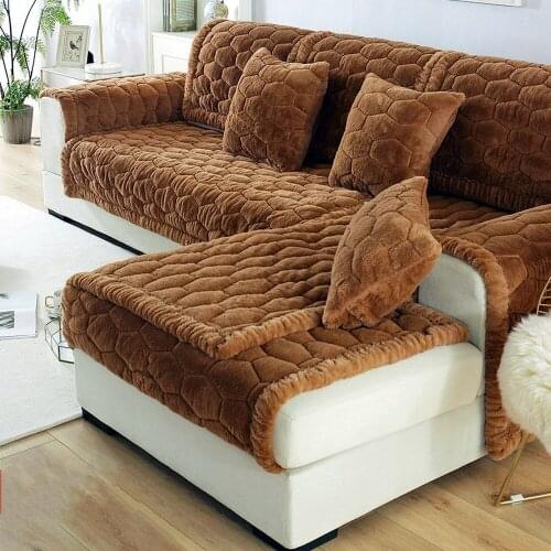 Brown Winter Thick Plush Sofa Cover Flannel Soft Warm Flannel Sofa Cushion Backrest Pillow Sase Slipcover Combination Kit Parlor
