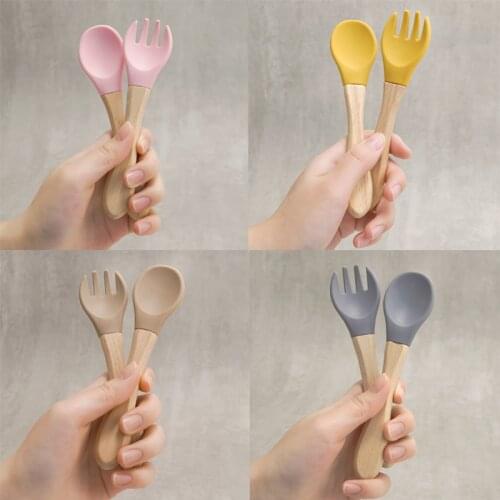 BPA Free Colorful Feeding Spoon Fork Childrens Tableware Baby Accessories Gadget Baby Spoon Feeder Training Spork Baby Stuff