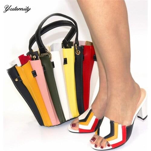 Summer Decoration With Metal Woman Shoes And Bag Sets African Style PU Leather High Heels Shoes With Bags For Women Party