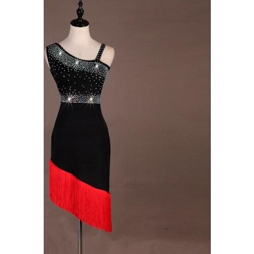 Fashion Latin Performance Dance Costume Rhinestone Tassel Dress Women Ballroom Cha Cha Samba Female Practice Clothing DL3927