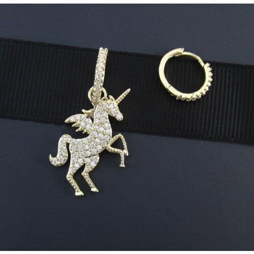 Monaco Fashion Fly Horse with Wing Summer Lucky Earrings Micro-inlaid Zircon Rose Gold Crystal Rhinestone Hipster Earrings