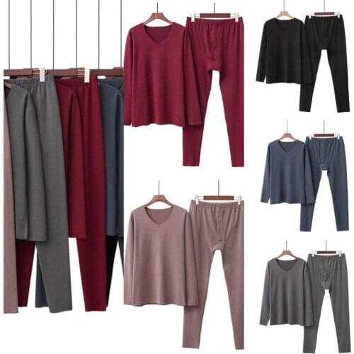 Men Thermal Underwear Sexy lingerie Fleece padded warm top High Elastic pajamas Homewear Cotton Thermal Underwear Warm pants Set