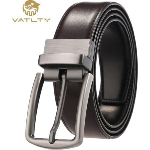 VATLTY Official authentic mens leather belt 360° rotating hard metal buckle no interlayer natural cowhide casual business belt