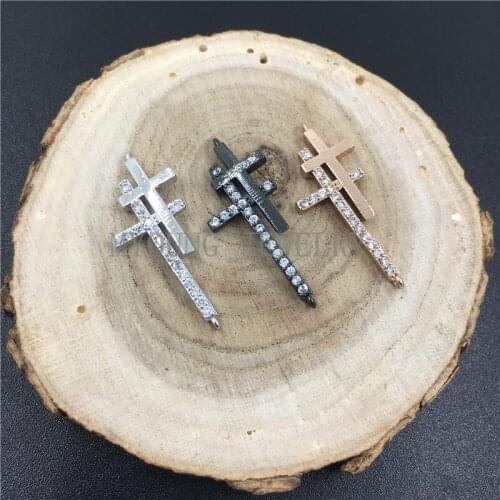 MY0731 Key Shape Micro Pave CZ Clear Zirconia Double Cross Shape Zircon Pave Copper Connector,Colors For Option