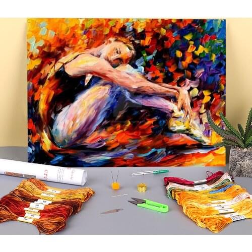 Resting Ballerina Printed 11CT Cross-Stitch Embroidery Set DMC Threads Handicraft Handmade Painting Hobby Magic Adults