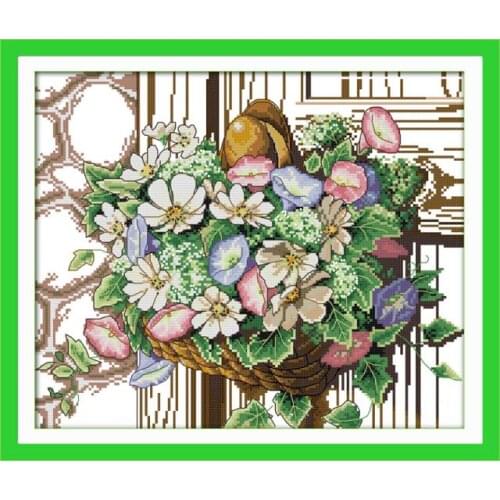 The blooming flower basket cross stitch kit flower 14ct printed fabric canvas stitching embroidery DIY handmade needlework