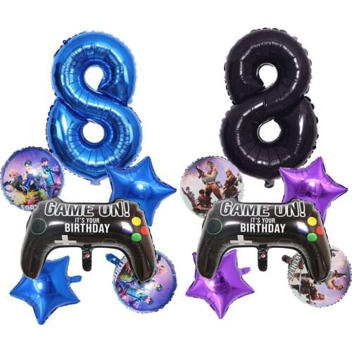 6pcs/set Fortnite Birthday Party Decoration Balloon Set Age Number 0 to 9 Optional Aluminum Film Balloon Kids Christmas Gift
