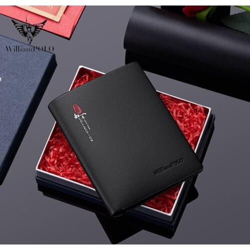 WILLIAMPOLO new Small wallet mens short leather bank card Baotou layer leather wallet lucky mini coin purse