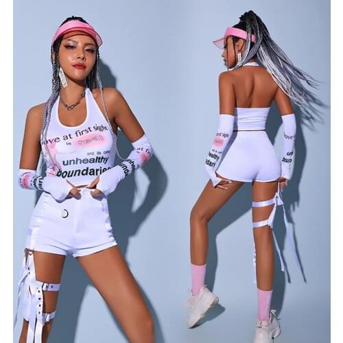 Hip Hop Clothes Women Summer Cheerleader Unidorm Jazz Dancewear Stage Costume Halter Tops Hot Shorts Gogo Dancer Costume DL8189