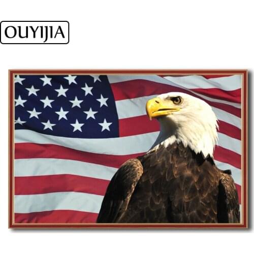 OUYIJIA Eagle 5D DIY Animal Bird Diamond Painting Embroidery Rhinestone Mosaic Cross Stitch Decoration Flag Of The United States