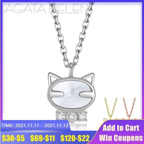 Rose Gold Pendant Necklace for Women Genuine 925 Sterling Silver Cute cat With CZ Necklace Jewelry Bijoux 2020 New