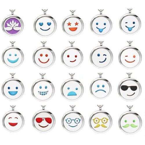 Mixed Cute smiling face Perfume Aroma essential oil Diffuser Locket pendant fit necklace key chain(1 Felt Pad randomly freely)