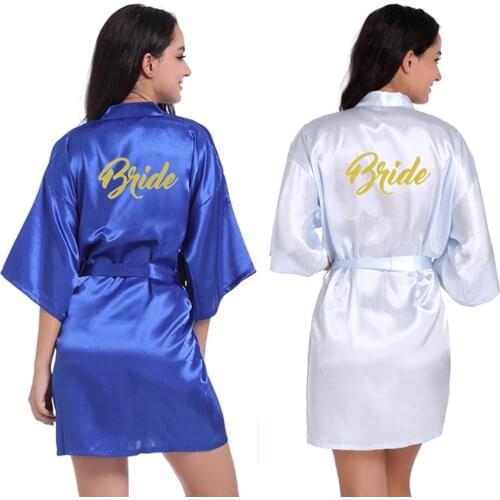 Wedding Team Bride Bridesmaid Morning Robe Hot Gold Cardigan Makeup Robe Hot Stamping Mother of the Bride Silk Robes Plus Size