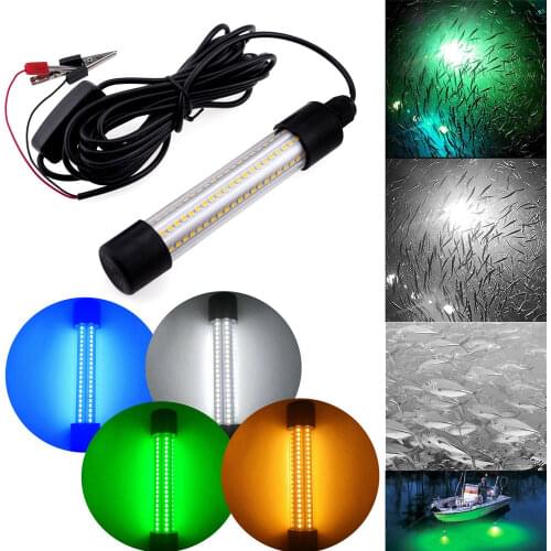 New 1200LM 12V LED Submersible Fishing Light Underwater Waterproof Fish Lure Bait Finder Lamp White Warm Green Blue Lights