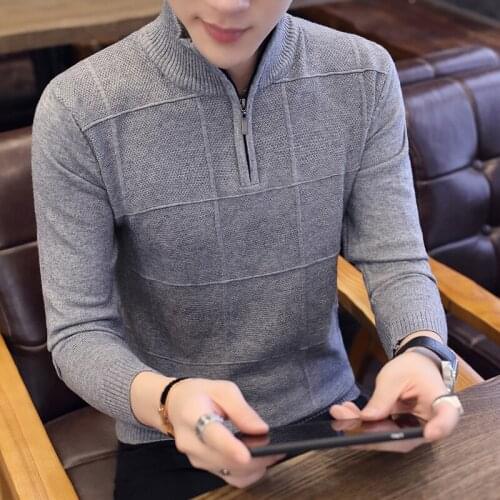 Warm Casual Knitting Warm Knitwear Pullover Turtleneck Mens Sweaters Pullovers Winter Stand Collar Zipper Slim Fit Thick