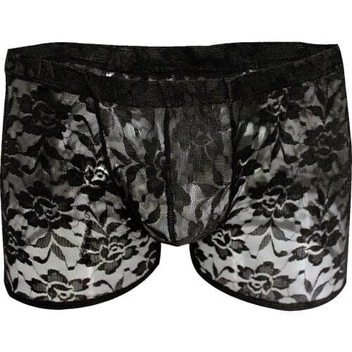 Sissy Mens Lace Boxers Underwear Gay Male Lace Floral Boxer Briefs Shorts Soft Breathable Underwear Panties Intimates Boxershor
