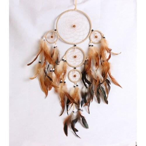 5 rings DIY dreamcatcher aeolian bells with feather pendant pure handicrafts home decorative ornaments creative diwali gifts