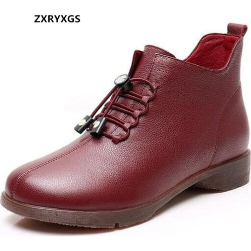 HOT 2020 New Top Cowhide Lace-up Winter Shoes Womans Boots Soft Bottom Comfort Non-slip Warm Cotton Shoes Fashion Ankle Boots