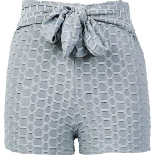 Women High Waist Sport Shorts Yoga, Honeycomb Type Slim Fit Stretchy Short Pants with Bow-knot