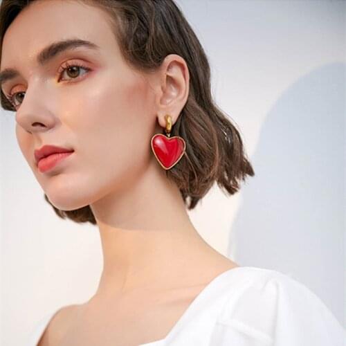 Korean Vintage Big Red Black Heart Drop Earrings For Women New Personality Statement Earrings for Women Girls Party Brinco Bijou