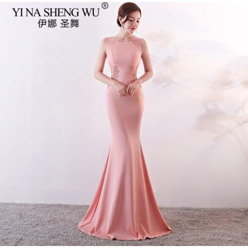 Robe De Soriee New Mermaid Long Pink Dresses Slim Pink Appliques Beading Formal Trumpet Prom Gown Vestido Acetinado