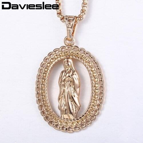 Davieslee Virgin Mary Pendant Necklace for Women 585 Rose Gold Filled Womens Necklaces Christian Jewelry Fashion Gift LGP271