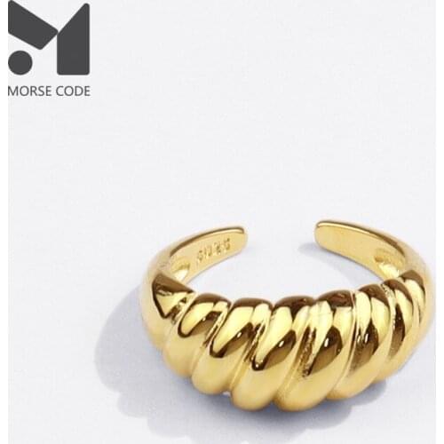 MC 925 Sterling Silver Resizable Opening Rings for Women Gold Color Strips Jewelry Large Adjustable Antique Anillos Finger Rings
