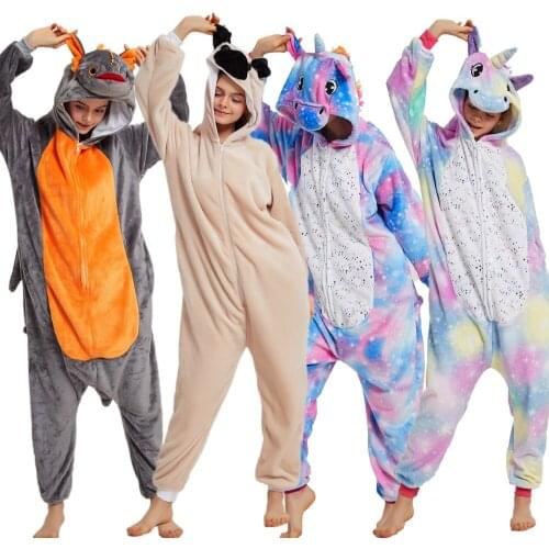 Winter Flannel Warm One Piece Hooded Animal Cartoon Kigurumi Unicorn Pajamas Cosplay Onesies Women Sleepwear Pajama Homewear