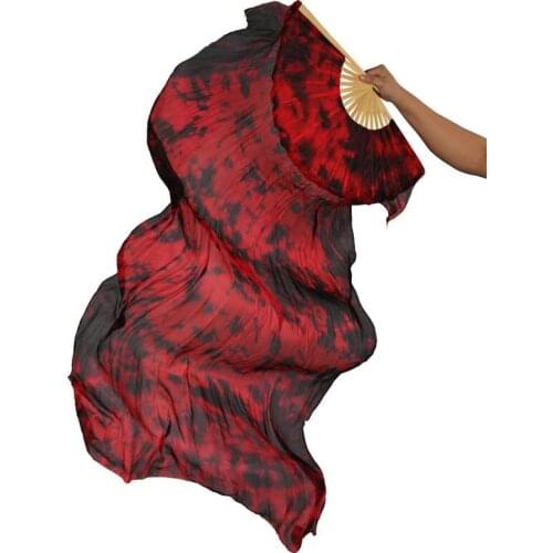 9 Colors Women Dancewear Performance Prop 100% Silk 1 Pair Dancing Fans Dance Accessory Tie Dye 180cm Belly Dance Silk Fan Veils