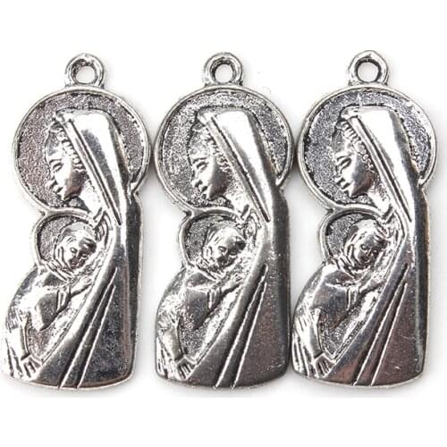 10pc/lot 25mm x 12mm Virgin Mary and Jesus Charms Antique Silver Color for lucky charms necklace pendant jewelry accessories